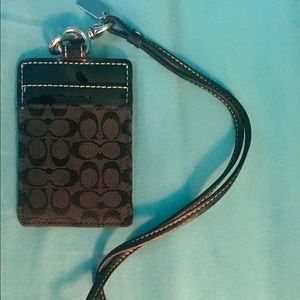 Coach black jacquard Fabric lanyard